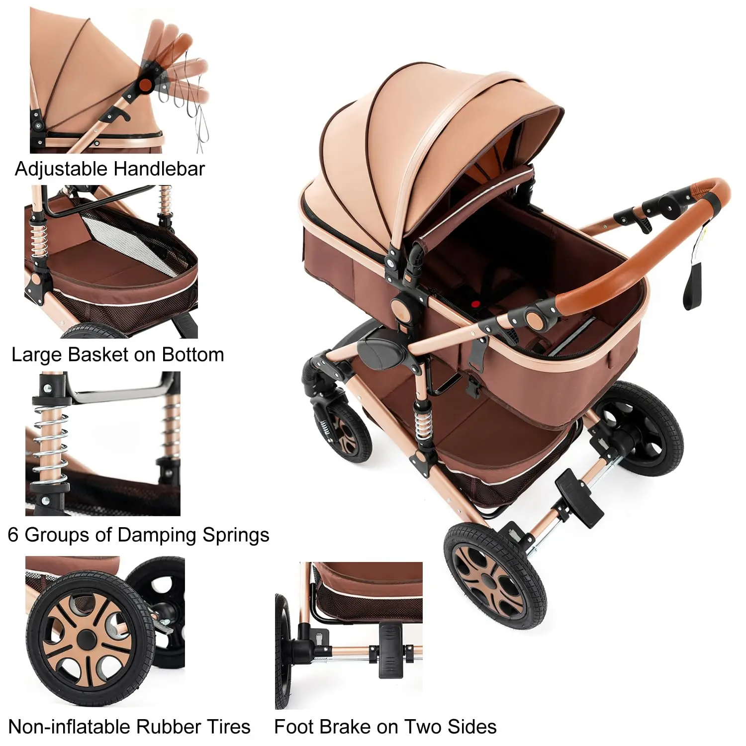 Baby Stroller Combo Car Seat - Infant Pushchair with Carry Cot Foldable Reversible Pram,Travel System with Isofix Base Upto 5lbs - Image 6