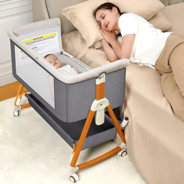 3 in 1 Foldable Baby Bassinet Bedside Sleeper, 6 Height Adjustable Portable Crib with Wheels & Rocking Function for Newborn