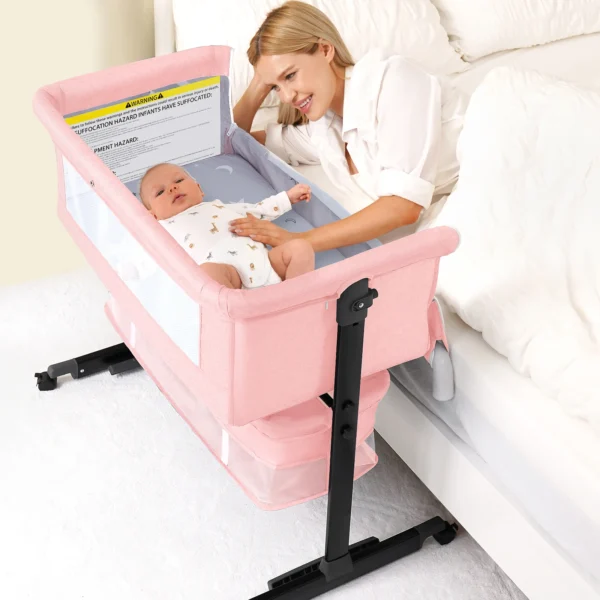 Kmaier Foldable Portable Baby Bassinet Bedside Crib with Storage Basket & Breathable Mesh