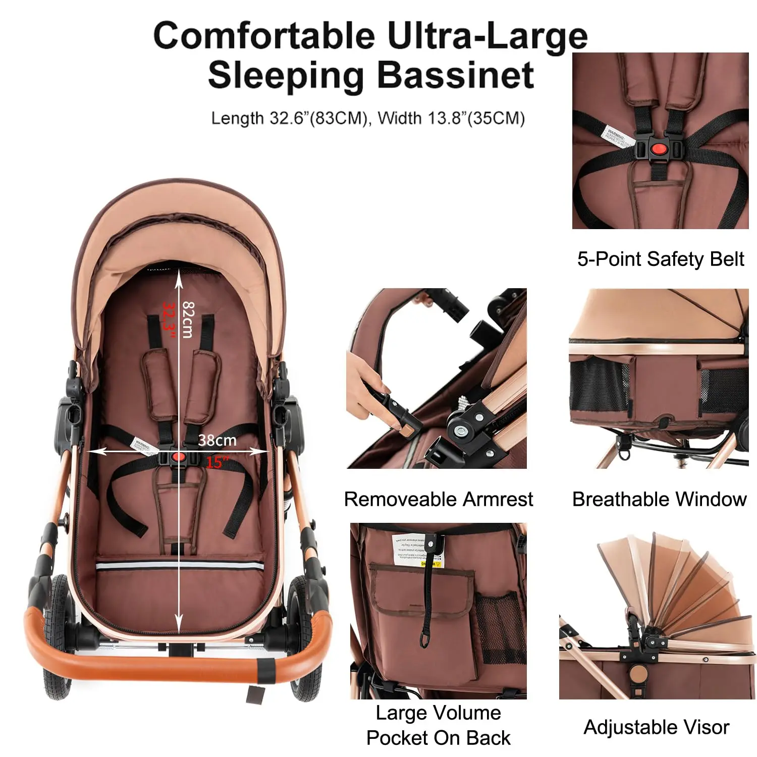 Baby Stroller Combo Car Seat - Infant Pushchair with Carry Cot Foldable Reversible Pram,Travel System with Isofix Base Upto 5lbs - Image 5