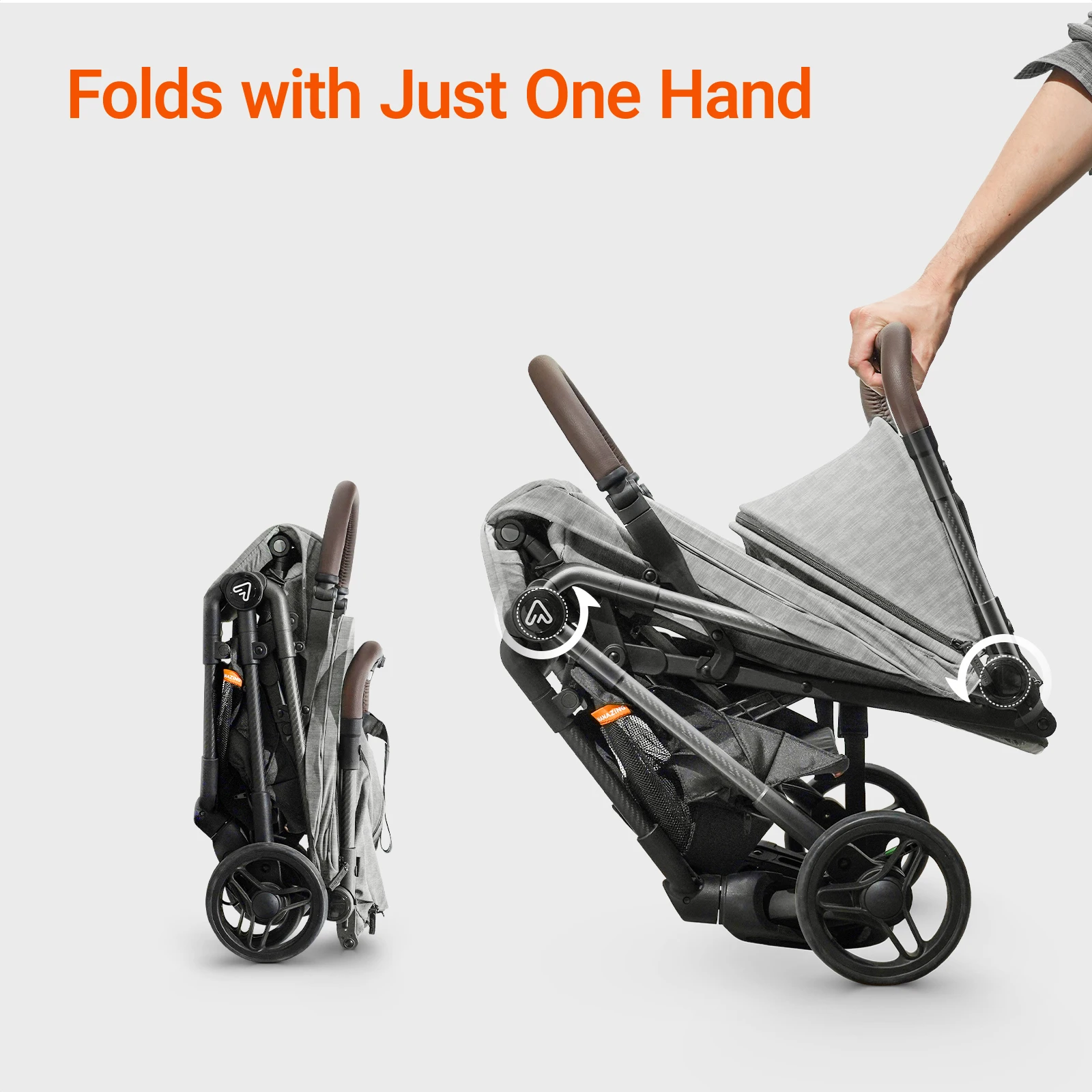 MAMAZING Ultra Air Airplane Stroller Lightweight 11.6lbs Carbon Fiber Frame Easy Fold w/Organizer for Toddlers (GREY) - Image 6