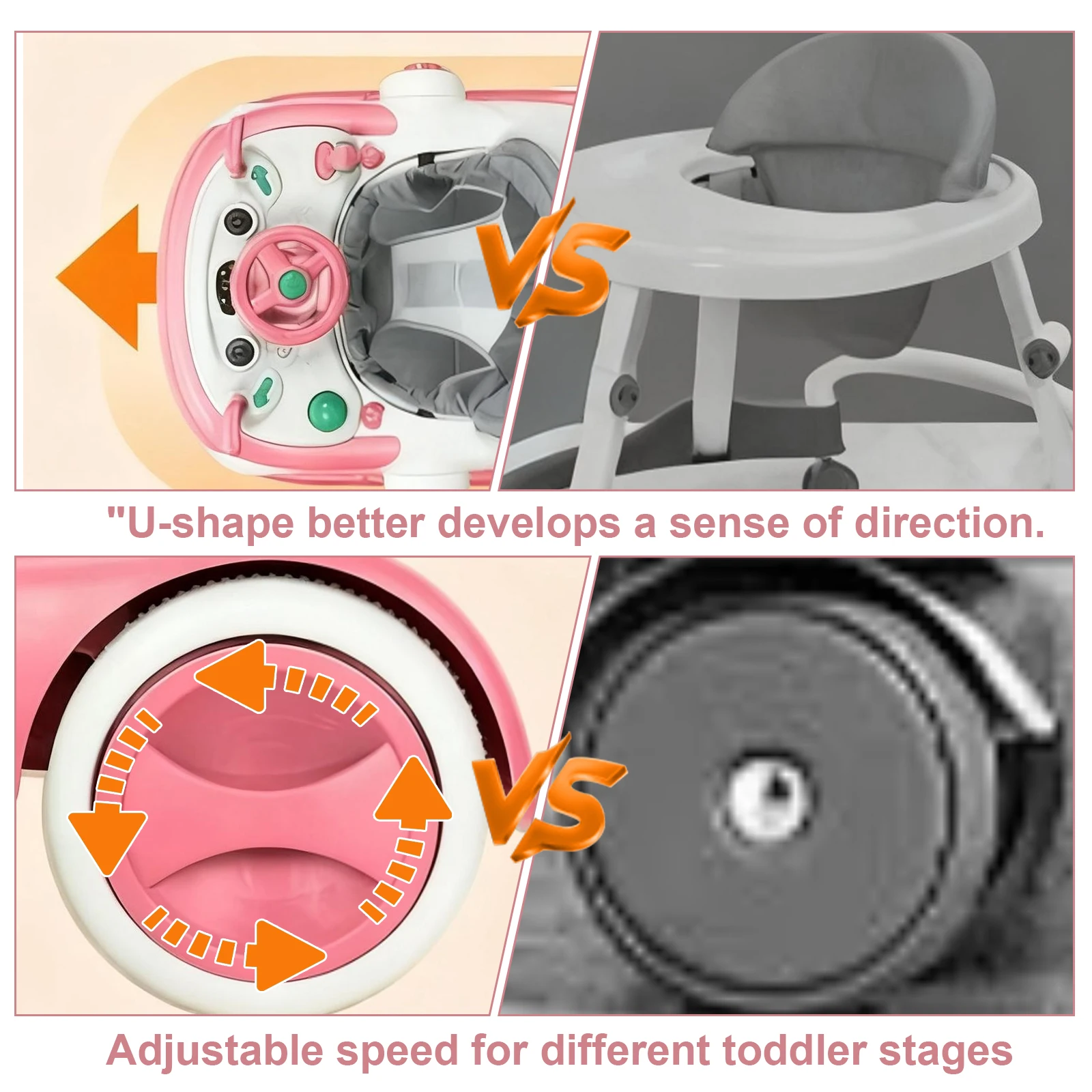New 4 In 1 Baby Infant Walker Toddler Baby Push Walker Removable Feeding Tray And Music Tray Foldable Walker Child Handcart - Image 3