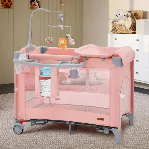 Pack and Play 6 in 1, Portable Baby Playard or Travel, Baby Bassinet Bede Sleeper with Mattr, Rolling Bassinet or Inant, Pack n