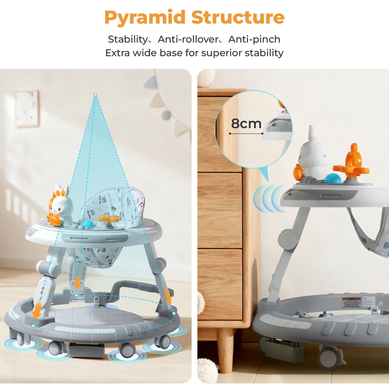 Safety-Enhanced 4-In-1 Grow-With-Me Baby Walker & Play Center - Adjustable 8 Heights, Anti-Tip Base, 8 Silent Brake Wheels - Image 3
