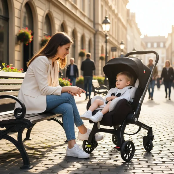 Lightweight Foldable Stroller | Metal Frame and All-Terrain Stroller with One-Step Fold/Brake, Storage Basket, Sunshade, aaby Ha