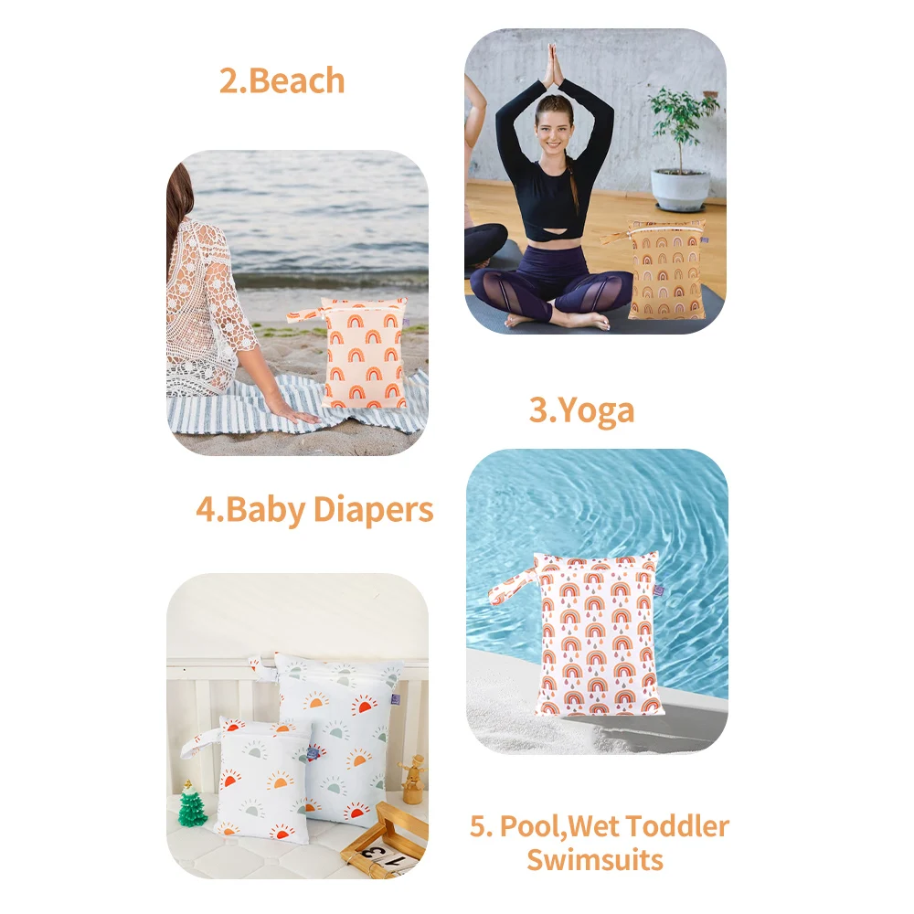 Elinfant 2PCS Washable Beach Pool Gym Bags For Swimsuits Wet Clothes Waterproof Cloth Diaper Bag Wet Dry Bag - Image 6