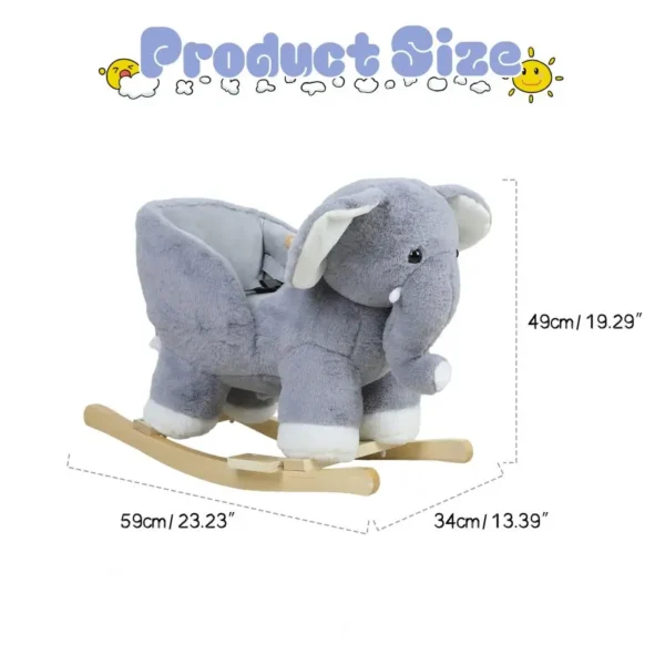 Baby Rocker Chair, Elephant Baby Rocking Horse, Stuffed Plush Ride-on Rocking Horse, Rocking Horse for Toddlers 1-3, with Music