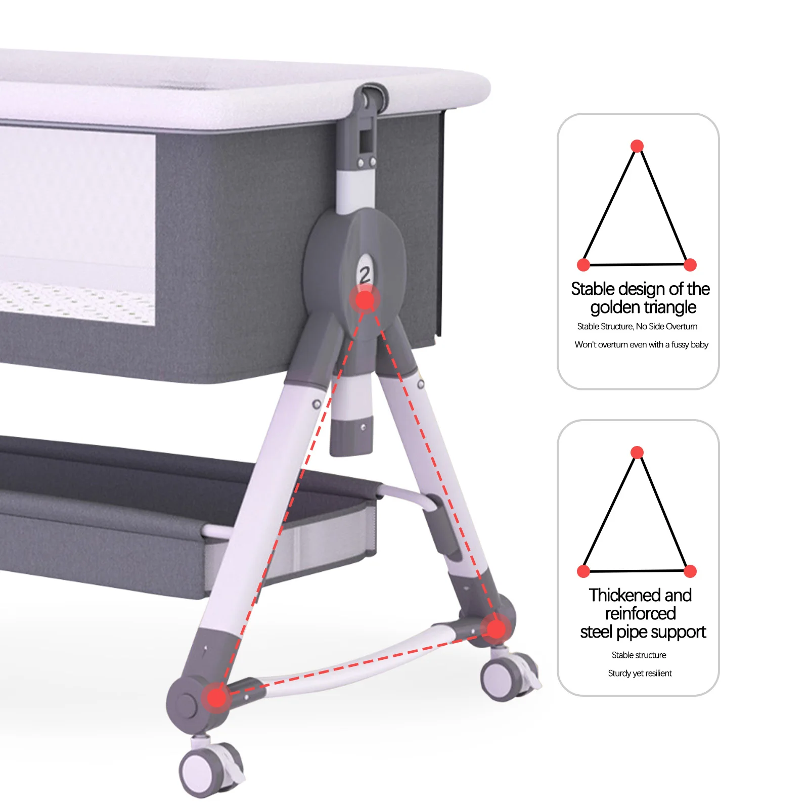 Bedside Bassinet for Baby Unisex Portable Travel Cribs with Wheels 3 in 1 Crib Foldable Height Adjustment Movable Bedside Swing - Image 3