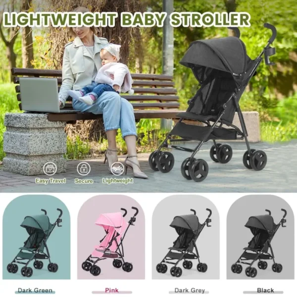 Umbrella Stroller, Lightweight Compact Foldable Baby Stroller for Travel, Easy One-Hand Fold, Multi-Position Canopy