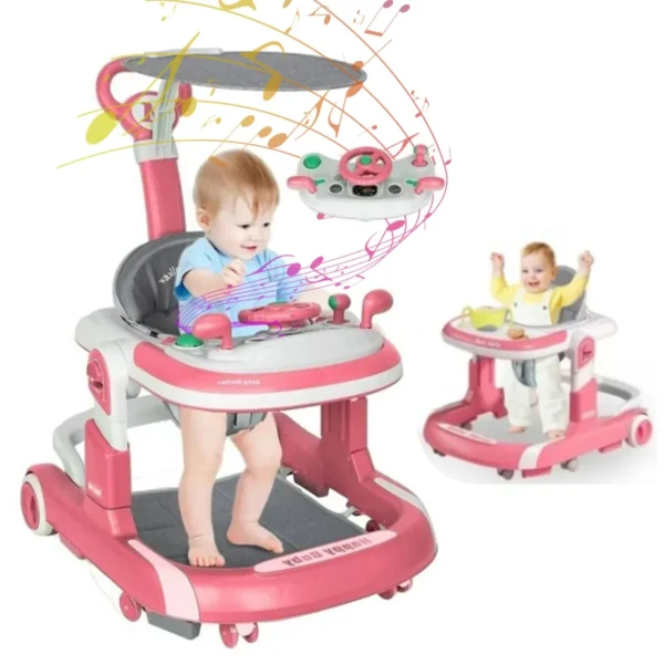 5 in 1 Baby Infant Walker Anti-Rollover Walker with Learning Toy for Infants anti-rollover Multifunctional Without Battery