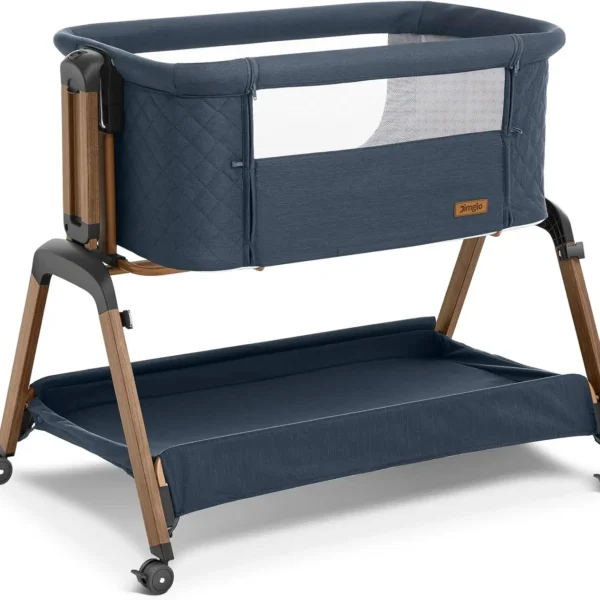 3-in-1 Portable Baby Bassinet with Adjustable Height, Rocking Mode, and Wheels for Newborns (Navy Blue)