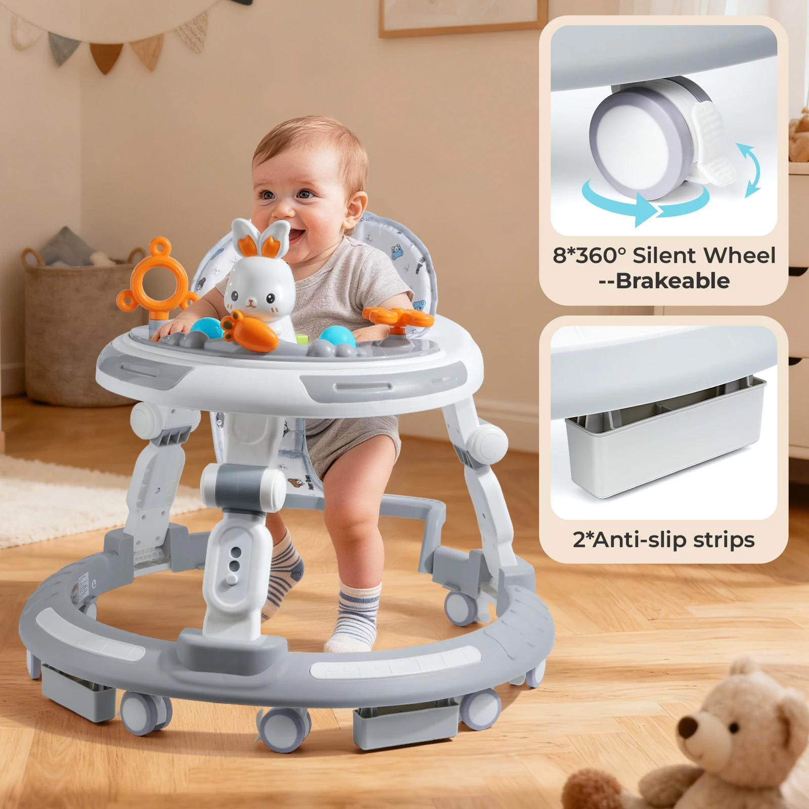 Safety-Enhanced 4-In-1 Grow-With-Me Baby Walker & Play Center - Adjustable 8 Heights, Anti-Tip Base, 8 Silent Brake Wheels - Image 5