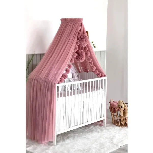 Dusky Pink Baby Cradle with Mosquito Net, Ideal for Cot and Nursery Decor