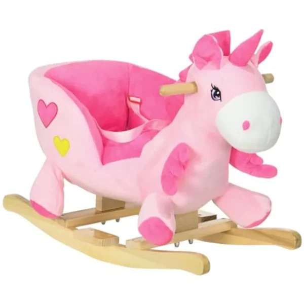 Pink Baby Rocking Horse Ride on Unicorn with 32 Songs Toddler Rocker Toy featuring Wooden Base Seat and Safety Belt for 1.5-3 Y