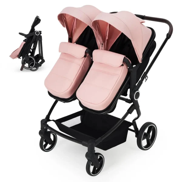Side by Side Double Stroller for Twins,Lightweight Compact Foldable Baby Travel Stroller with High Landscape Seat