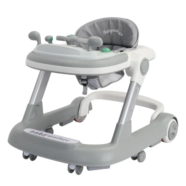 Foldable Baby Activity Walker, Push Walker with Removable Feeding Tray and Music Tray(without batteries) for 6 Months & Up Baby