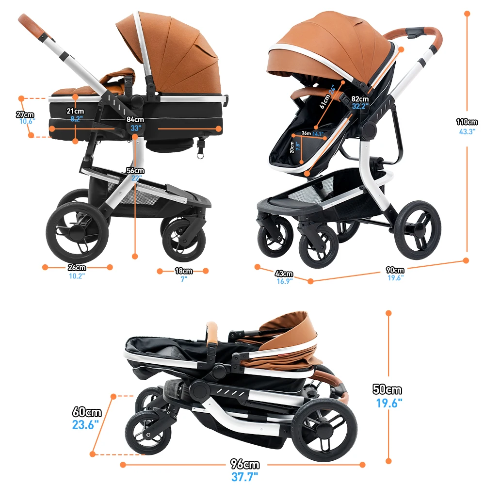 Baby Stroller High-Land scape Baby Carriage Adjust Position for Infant Toddler Portable Folding Pram Reversibale Stroller 2in1 - Image 6