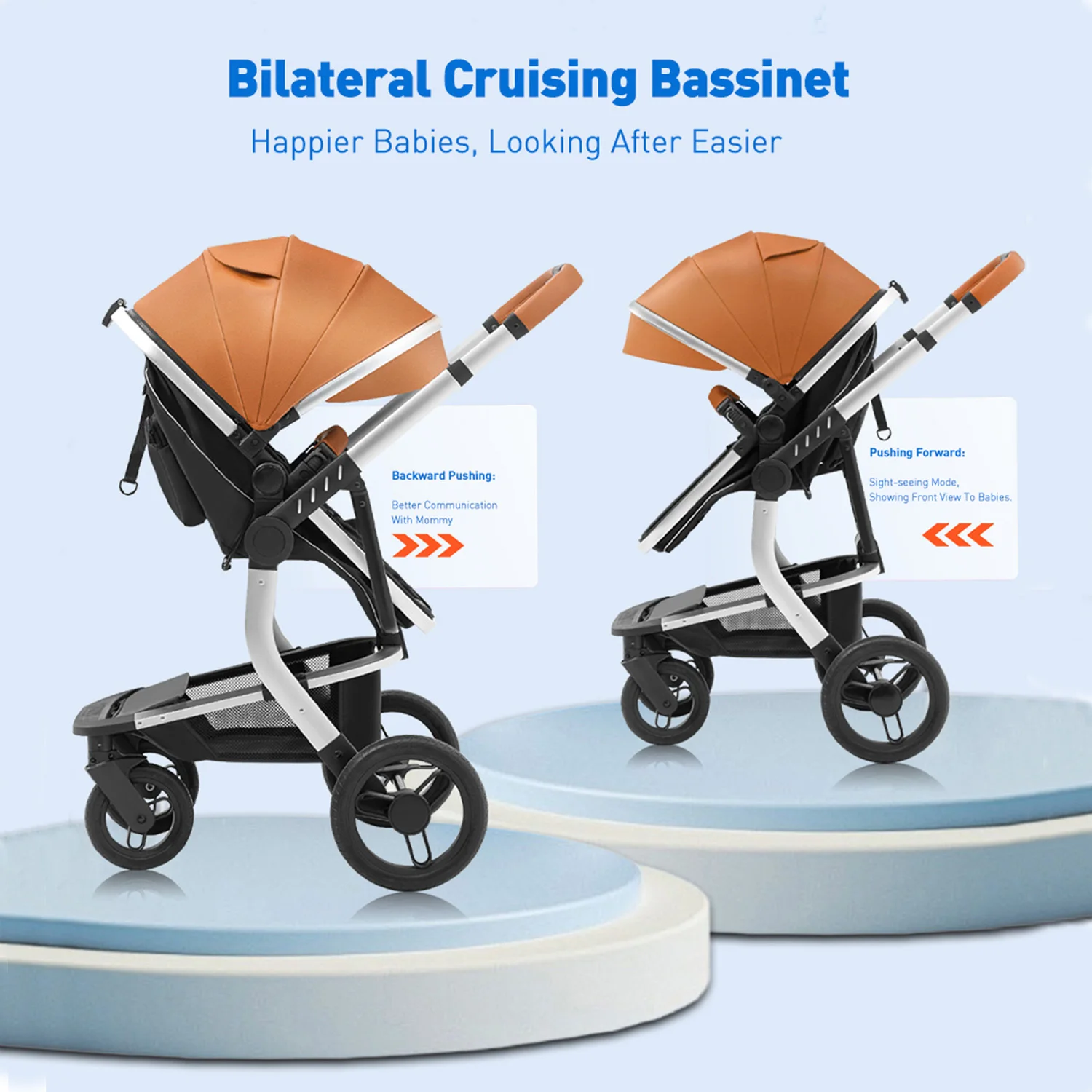 Baby Stroller High-Land scape Baby Carriage Adjust Position for Infant Toddler Portable Folding Pram Reversibale Stroller 2in1 - Image 2