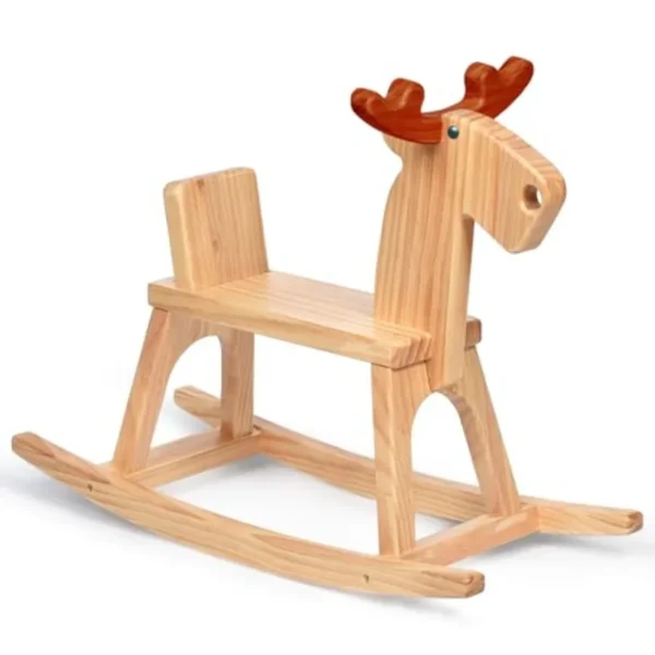 Kid Wooden Rocking Horse Baby Ride On Toy Rocker for Toddler Rocking Reindeer w backrest Ideal Birthday Christmas Birthday Gift