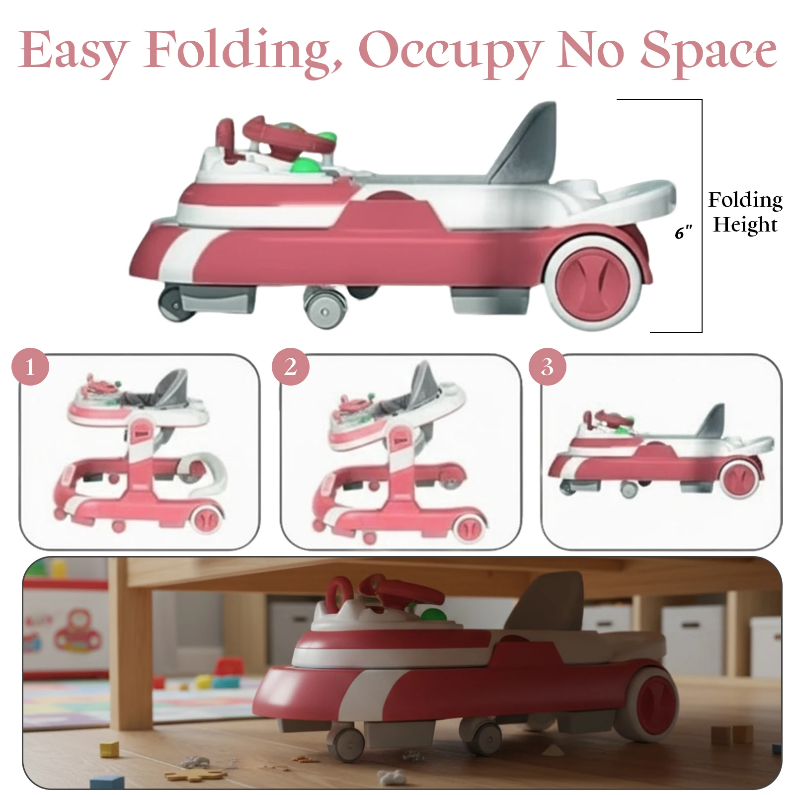 New 4 In 1 Baby Infant Walker Toddler Baby Push Walker Removable Feeding Tray And Music Tray Foldable Walker Child Handcart - Image 5