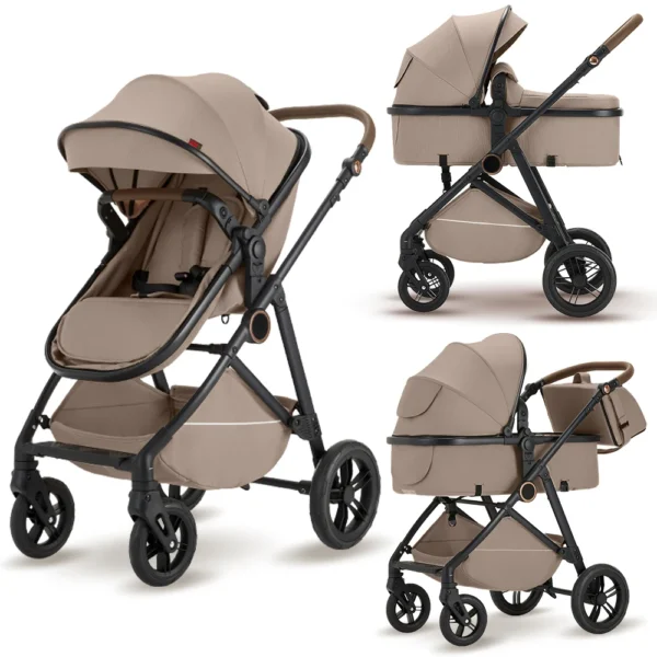 2 in 1 Baby Stroller, High Landscape Infant Stroller Pram Foldable Pushchair with Adjustable Canopy,Mom Bags