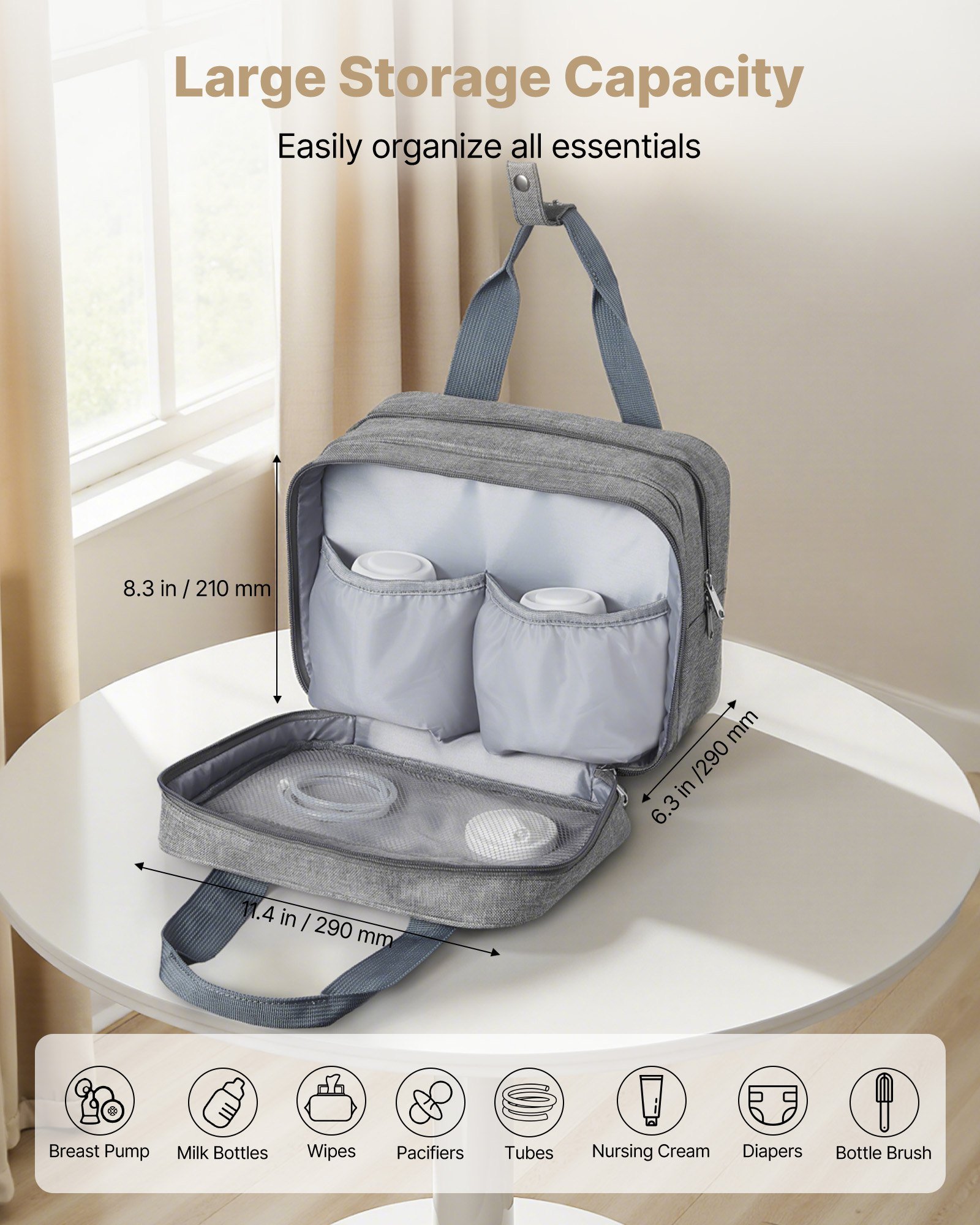 Wearable Breast Pump Bag, Breast Feeding Bag With Ice Pack, Fits For M5/M6, Pumping Accessories & Breastmilk Storage, Portable Pump Carrying Case For Work, Travel & Family Use, Grey - Image 4