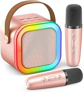 K12 Mini Portable Karaoke Machine with Wireless Microphone & RGB Lights