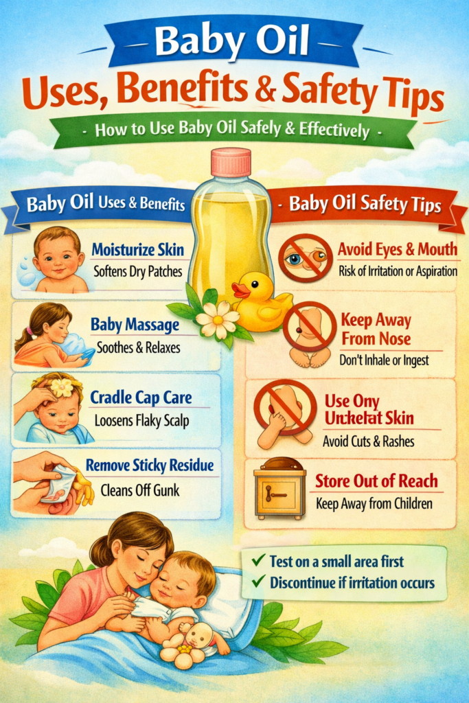 What is Baby Oil Used For? Uses, Benefits & Safety Tips