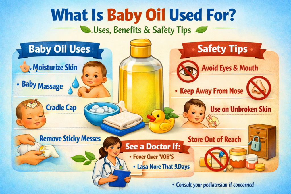 What is Baby Oil Used For? Uses, Benefits & Safety Tips